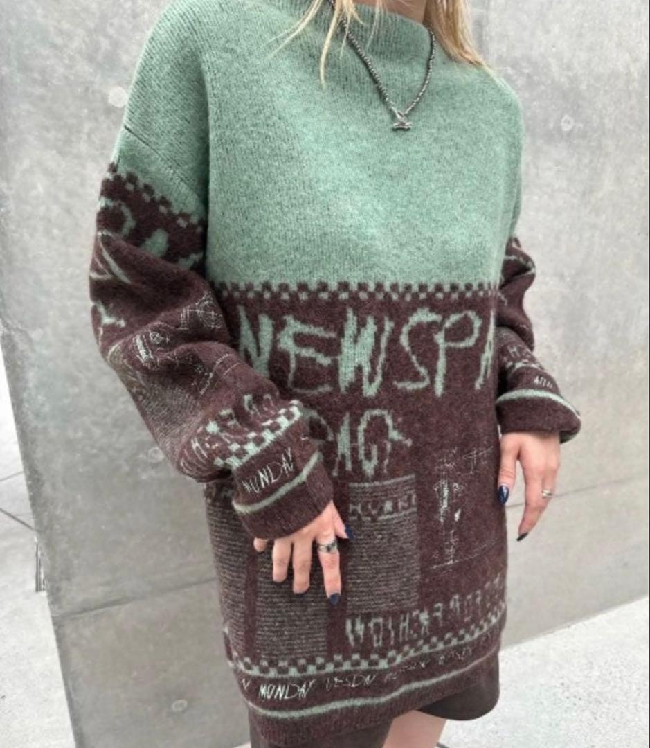 トップス Ameri NEWS PAPER JACQUARED KNIT TOP