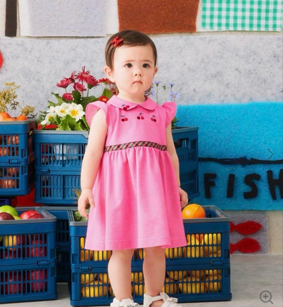 familiar ファミリア　さくらんぼ　チェリー　刺繍　半袖ワンピース　90