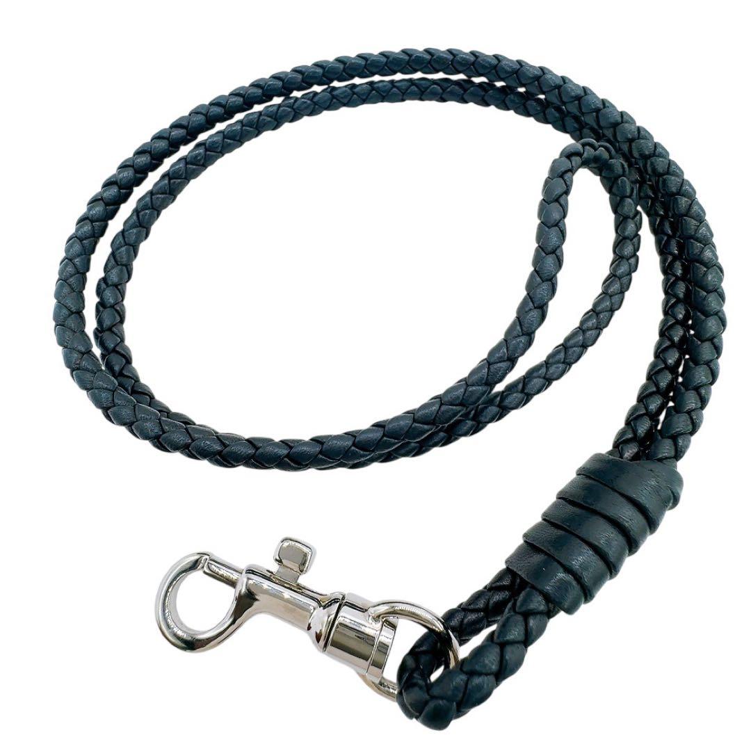 【美品】ボッテガ・ヴェネタ イントレチャート レザー ネックストラップ ブラック