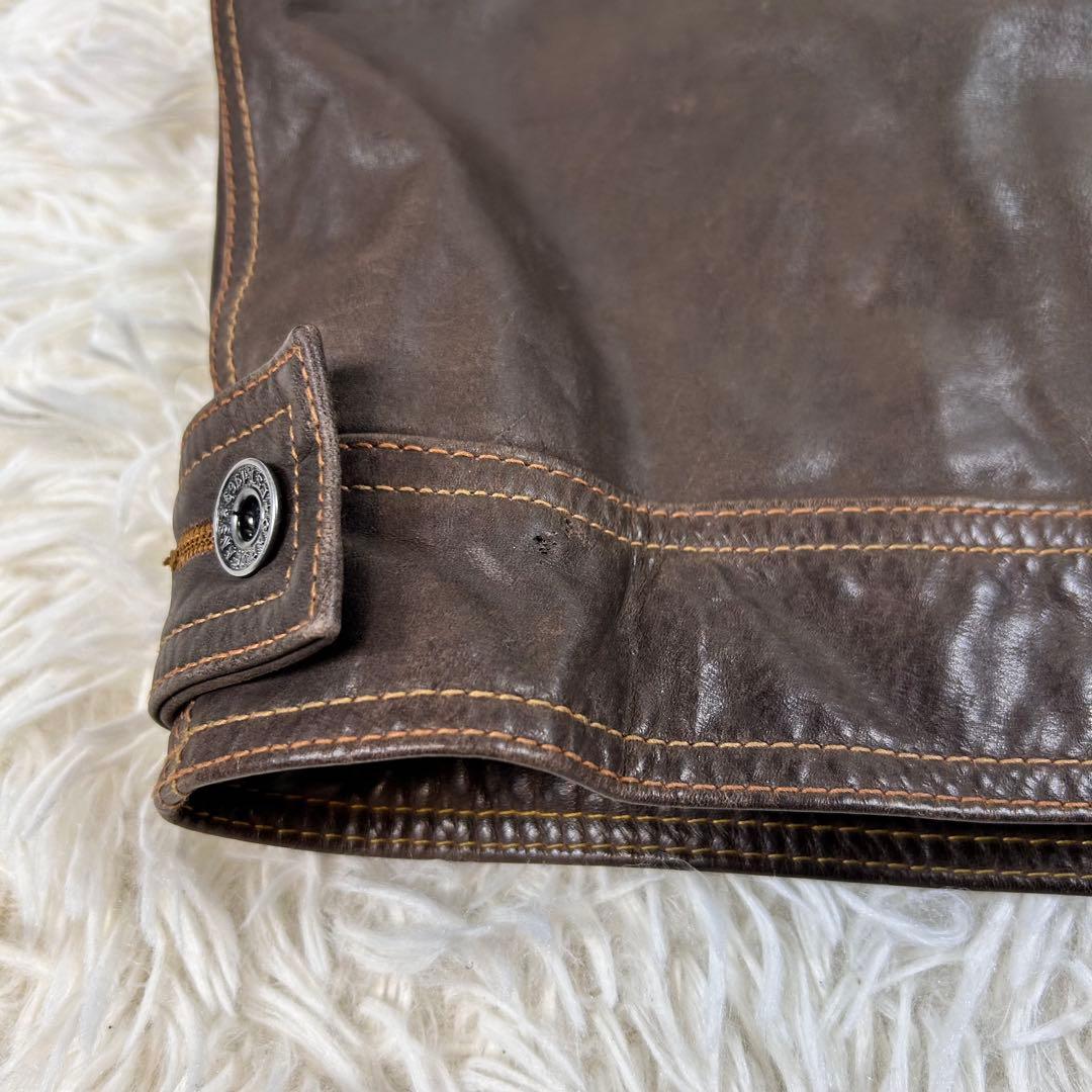 OLD GAP レザーシングルライダースジャケット ブラウン 90s 牛革 茶色