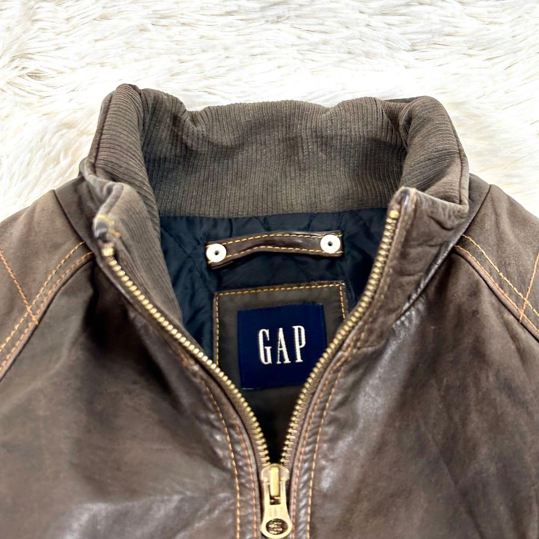 OLD GAP レザーシングルライダースジャケット ブラウン 90s 牛革 茶色