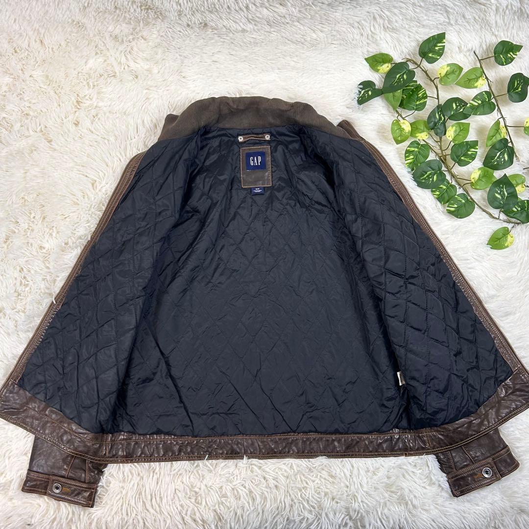 OLD GAP レザーシングルライダースジャケット ブラウン 90s 牛革 茶色
