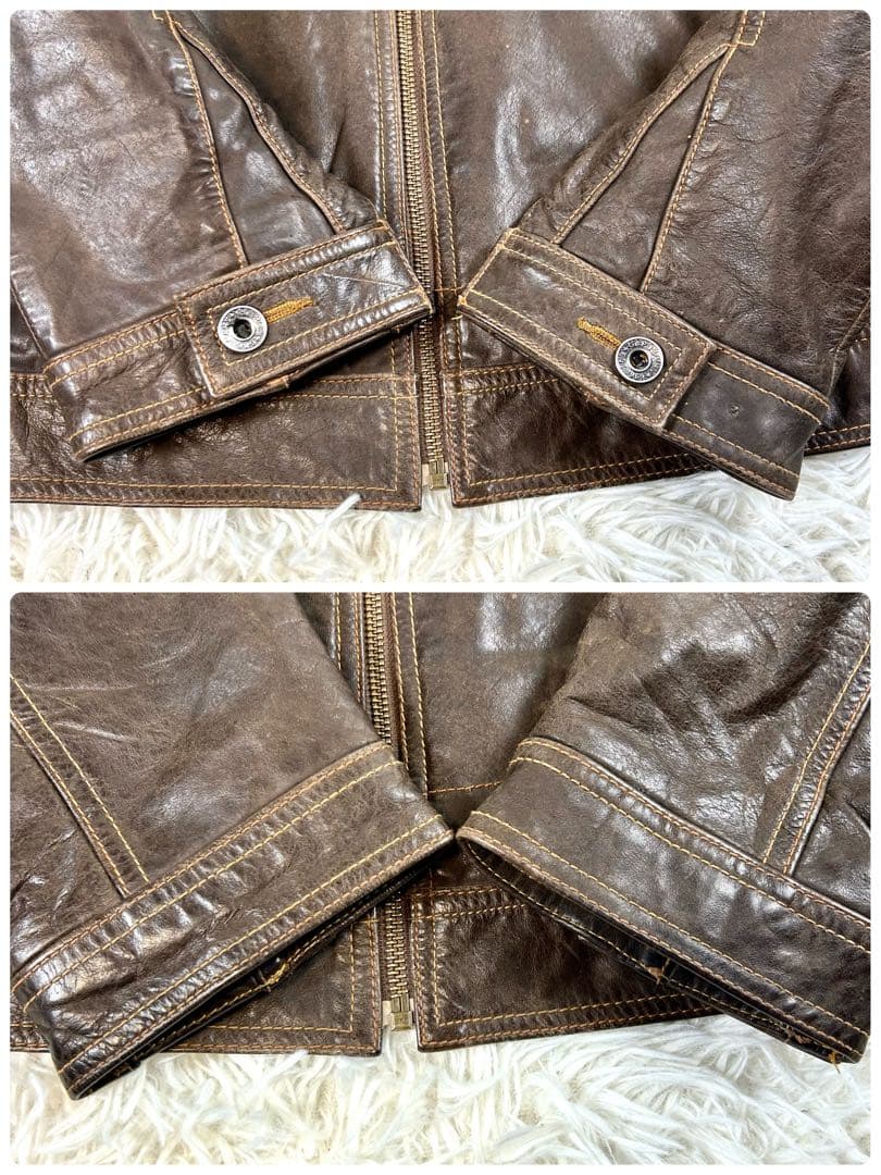 OLD GAP レザーシングルライダースジャケット ブラウン 90s 牛革 茶色