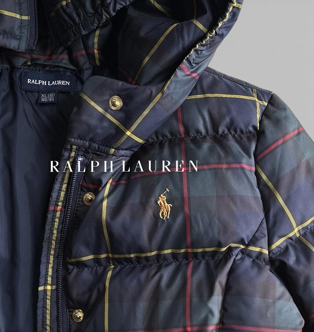 cacao327！ラルフローレン ゴールドポニー刺繍 チェック柄 ダウン