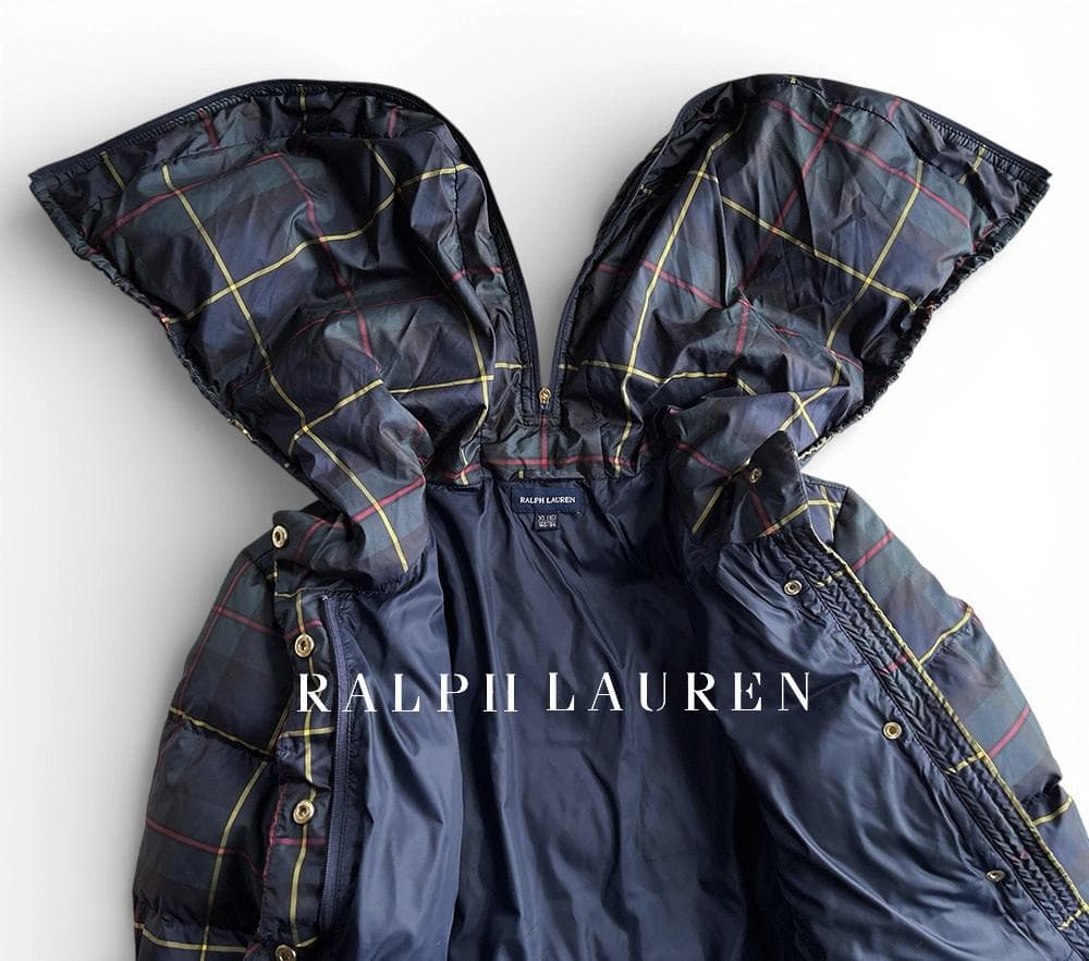 cacao327！ラルフローレン ゴールドポニー刺繍 チェック柄 ダウン