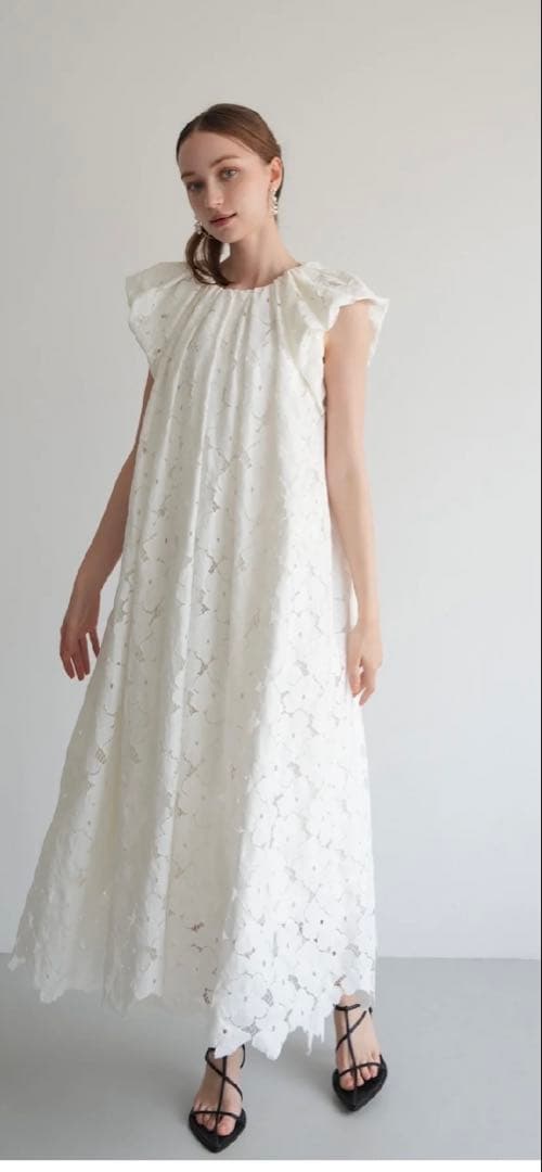 ワンピース Acka. flower lace drape one-piece