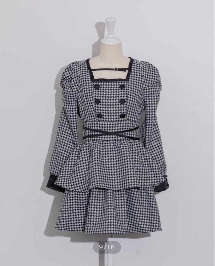 pium クロスベルトティアードワンピース ブラックミックス