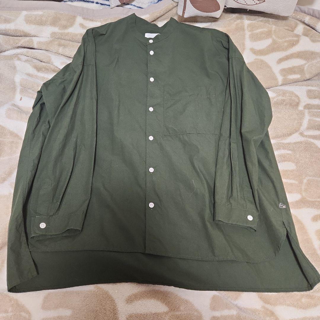 HUIS 遠州織物 015 オーガニックコットンバンドカラーオーバーシャツ