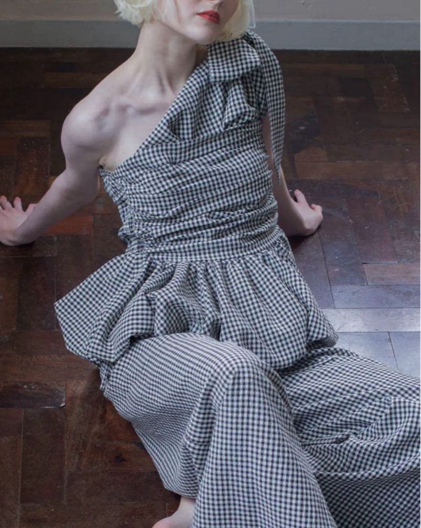 新品RANCLIC 2way ribbon peplum top GINGHAM