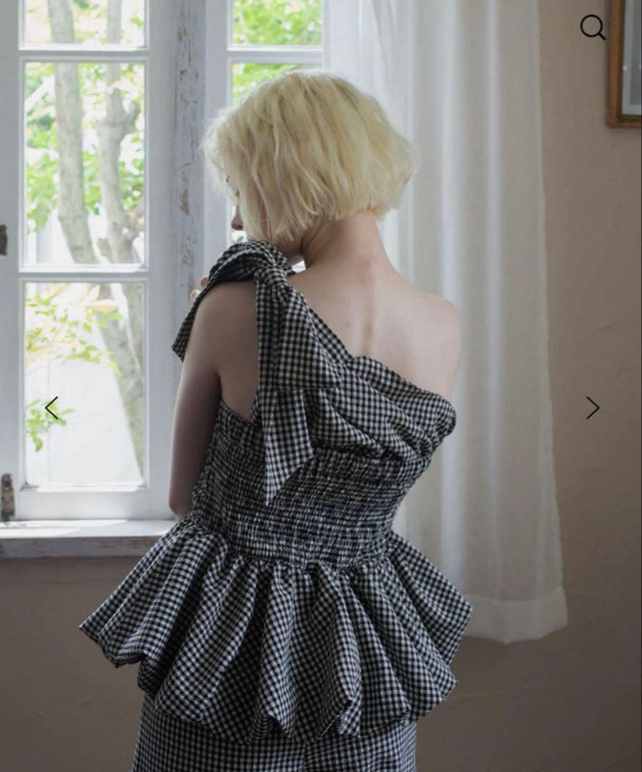 新品RANCLIC 2way ribbon peplum top GINGHAM
