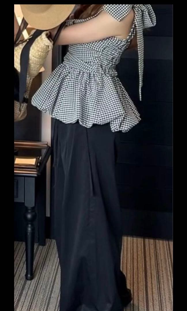 新品RANCLIC 2way ribbon peplum top GINGHAM