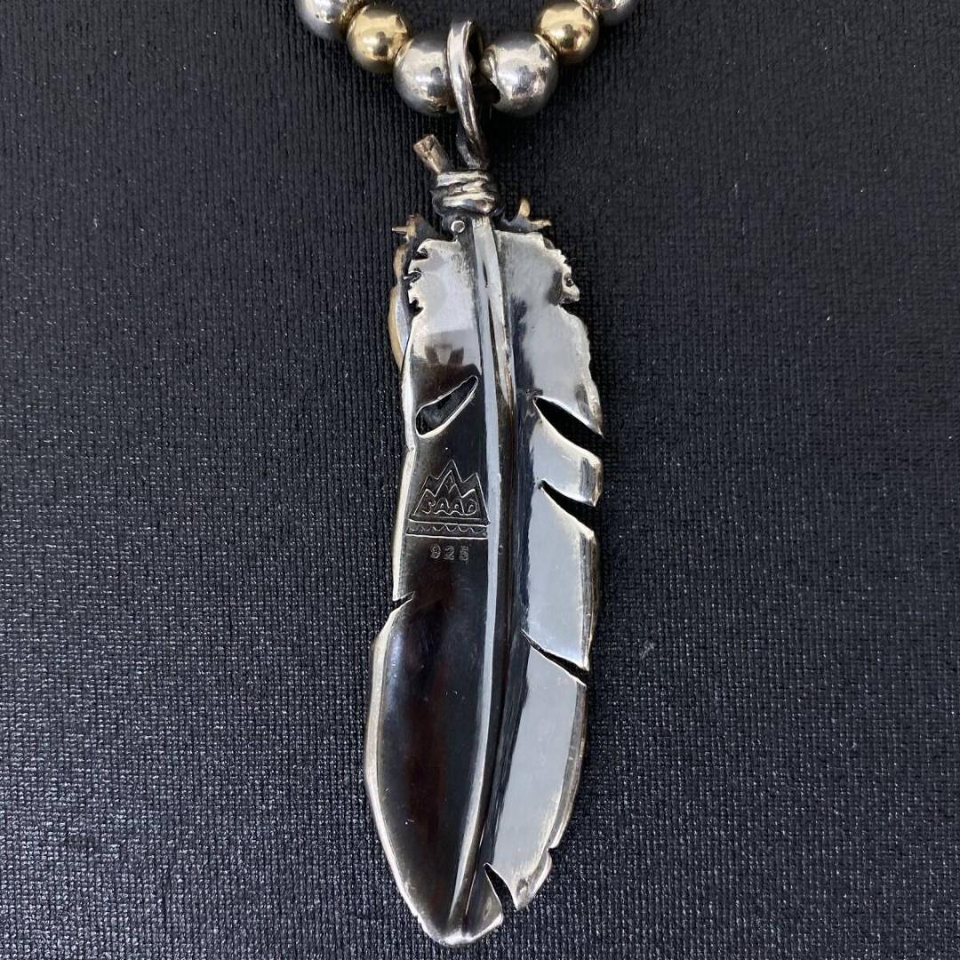 SAAD シルバー 925 ハート フェザー ペンダント ビーズ ネックレス