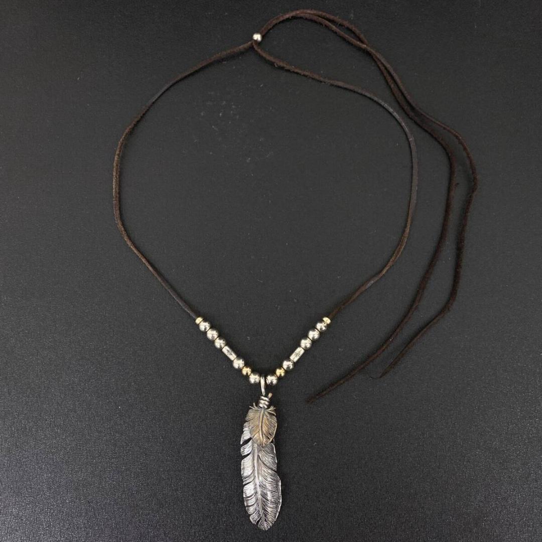 SAAD シルバー 925 ハート フェザー ペンダント ビーズ ネックレス