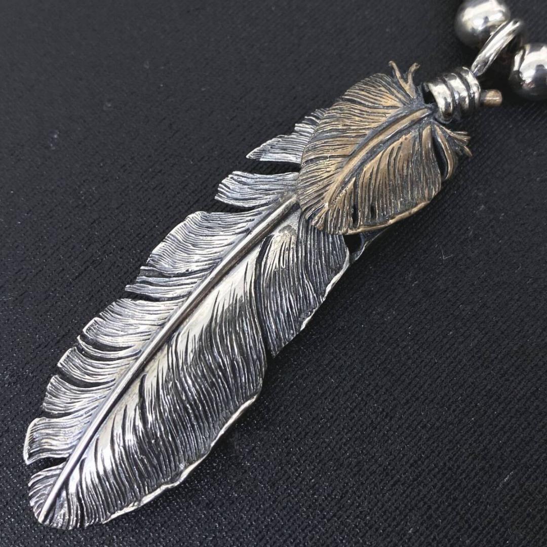 SAAD シルバー 925 ハート フェザー ペンダント ビーズ ネックレス