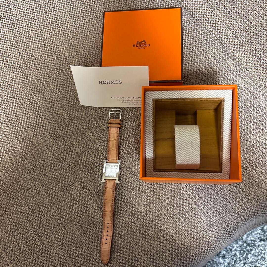 みみHERMES ベージュ レザー 時計