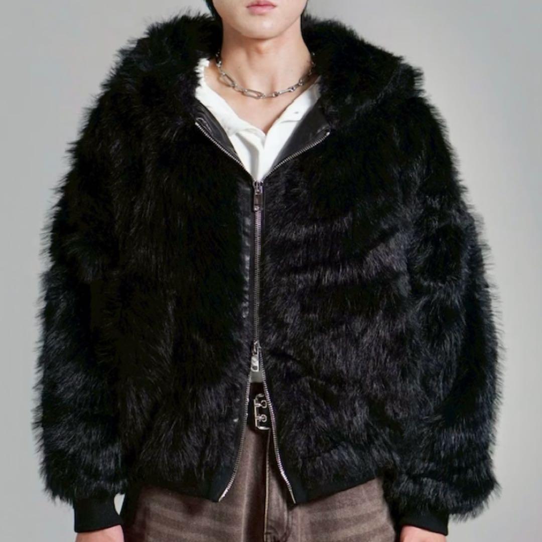 Chikashitsu +オーバーサイズフーデッドファーブルゾン ブラック