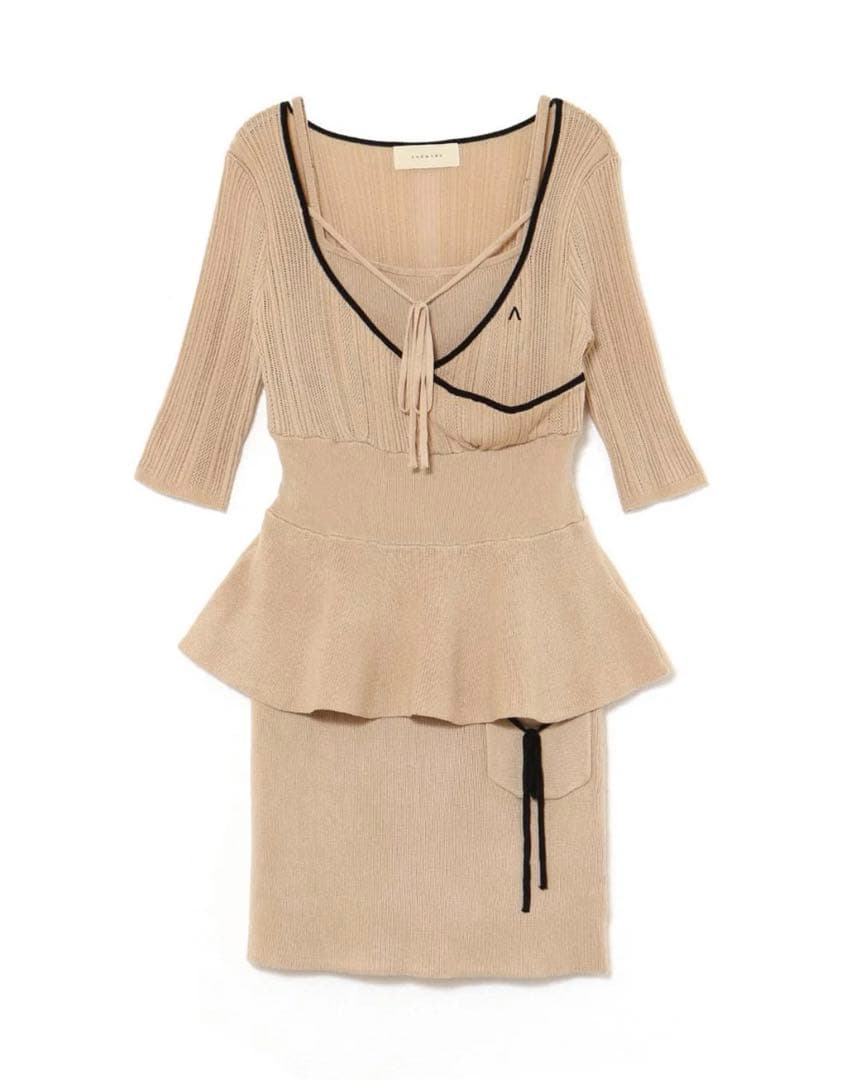 トップス andmary Peplum crochet knit set up beige