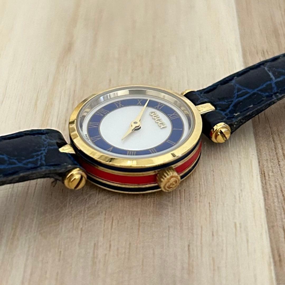 【美品】GUCCI グッチ シェリーライン ブルー オールド 腕時計
