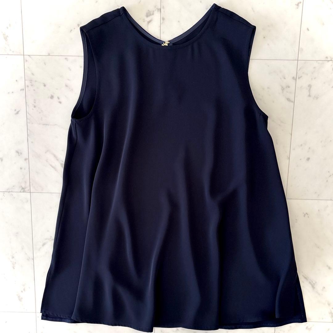 極美品 カデュネ スカラケープ2wayブラウス 洗える ネイビー 38 濃紺