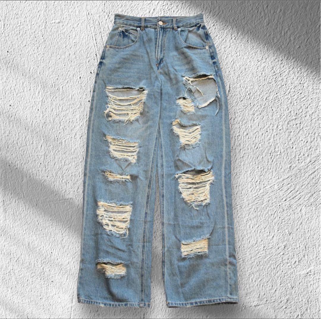 Ameri WIDE DAMAGE DENIM PANTS 26インチ