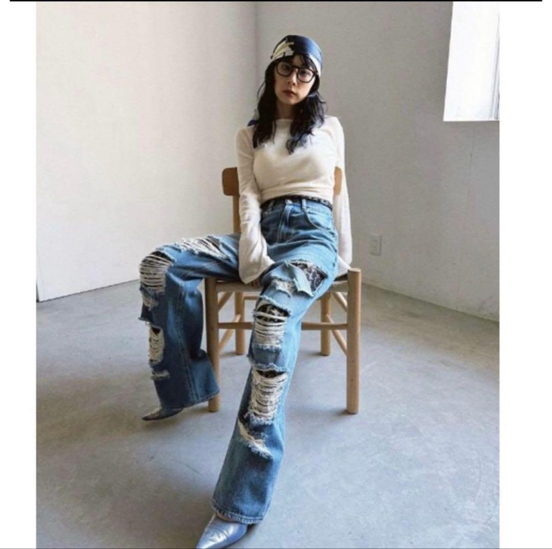 Ameri WIDE DAMAGE DENIM PANTS 26インチ