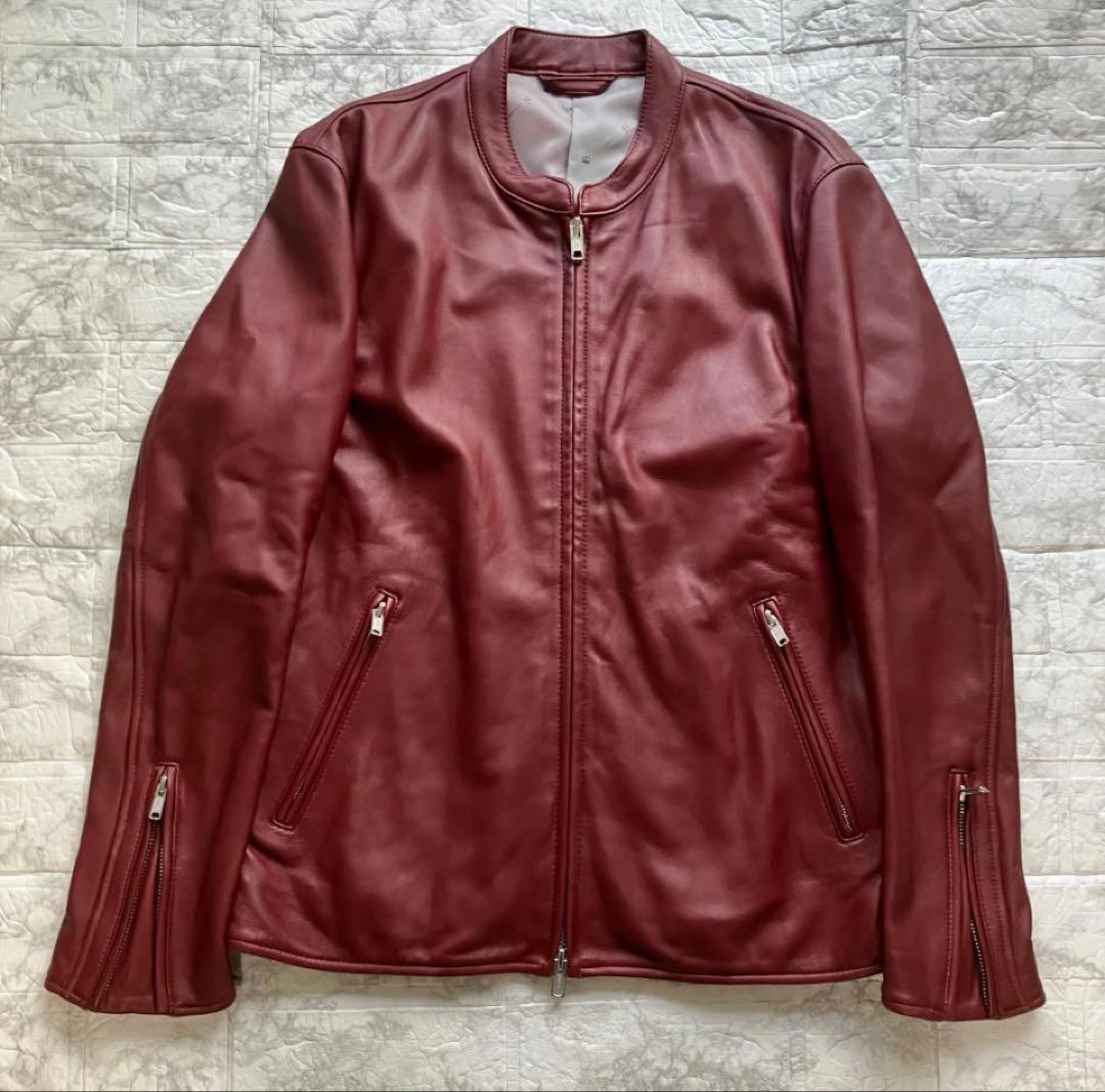 美品◎タケオキクチ 羊革 ラムレザージャケット ライダース ボルドー L