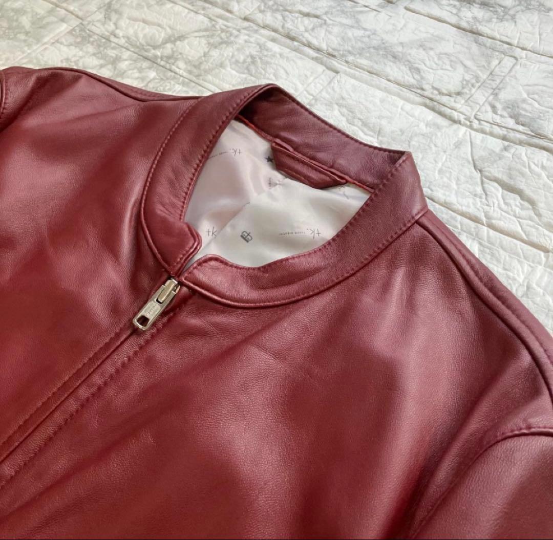 美品◎タケオキクチ 羊革 ラムレザージャケット ライダース ボルドー L