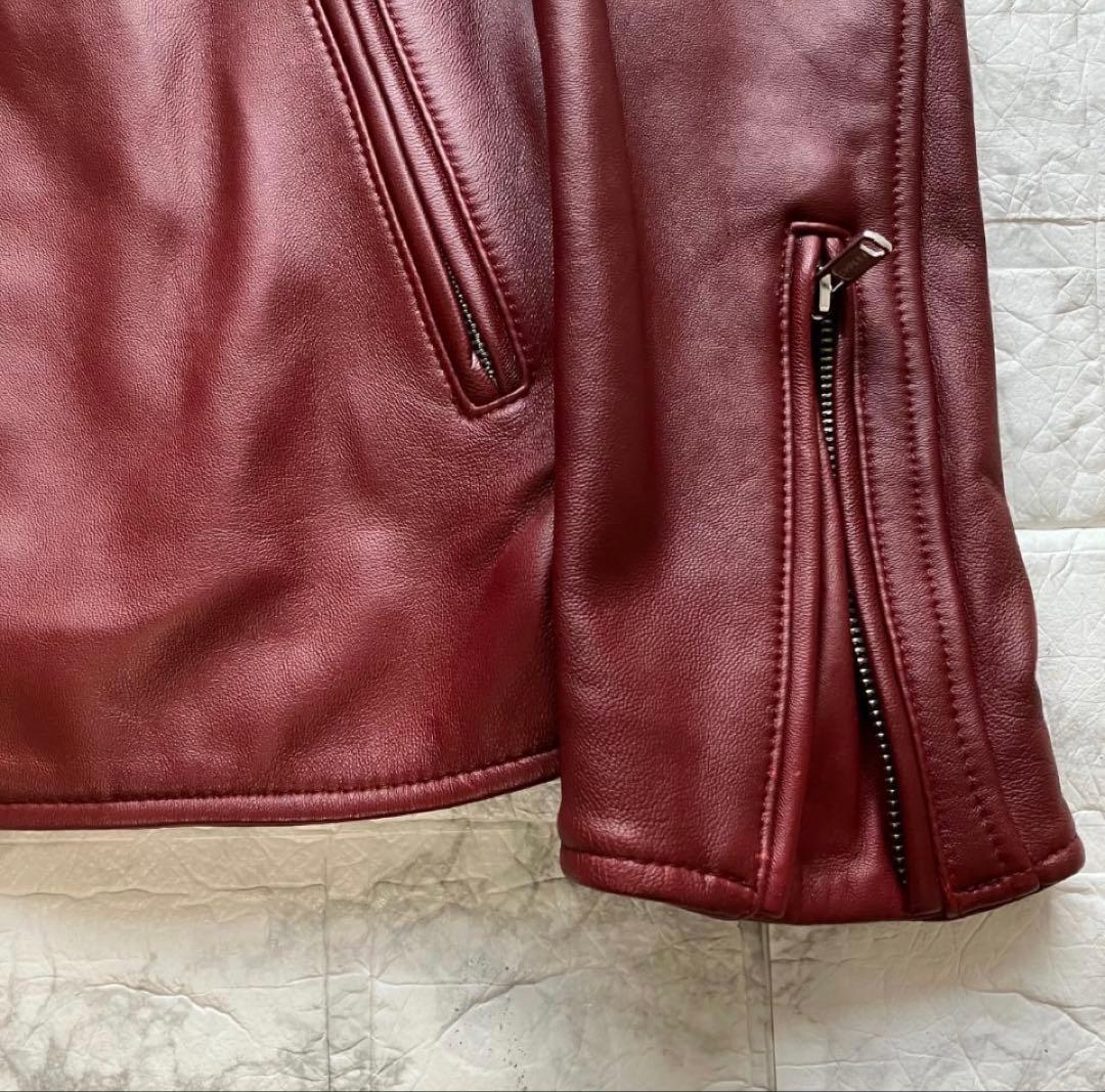 美品◎タケオキクチ 羊革 ラムレザージャケット ライダース ボルドー L