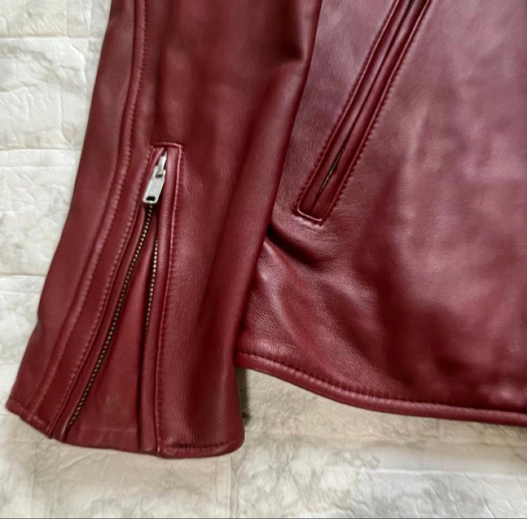 美品◎タケオキクチ 羊革 ラムレザージャケット ライダース ボルドー L