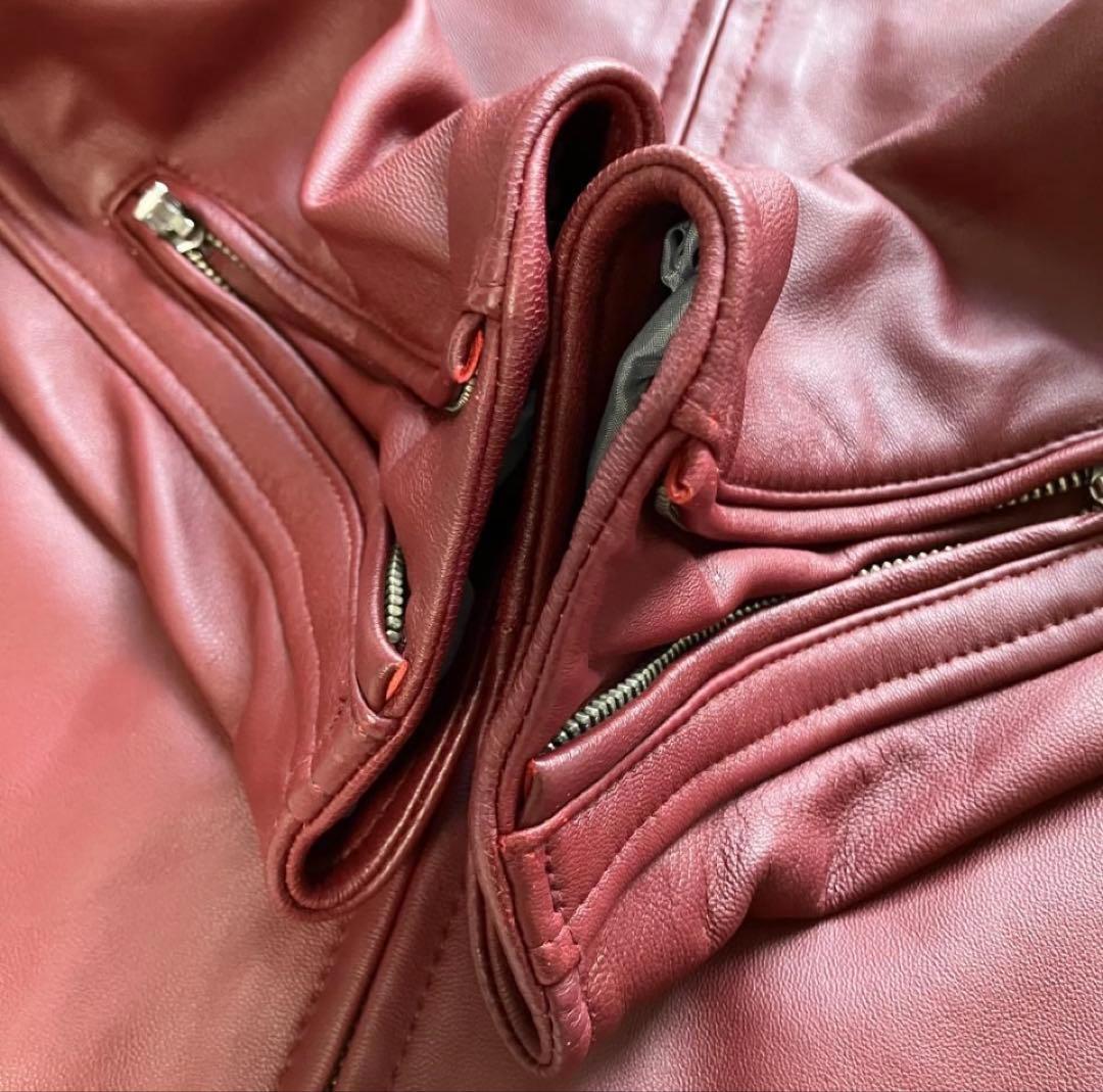 美品◎タケオキクチ 羊革 ラムレザージャケット ライダース ボルドー L