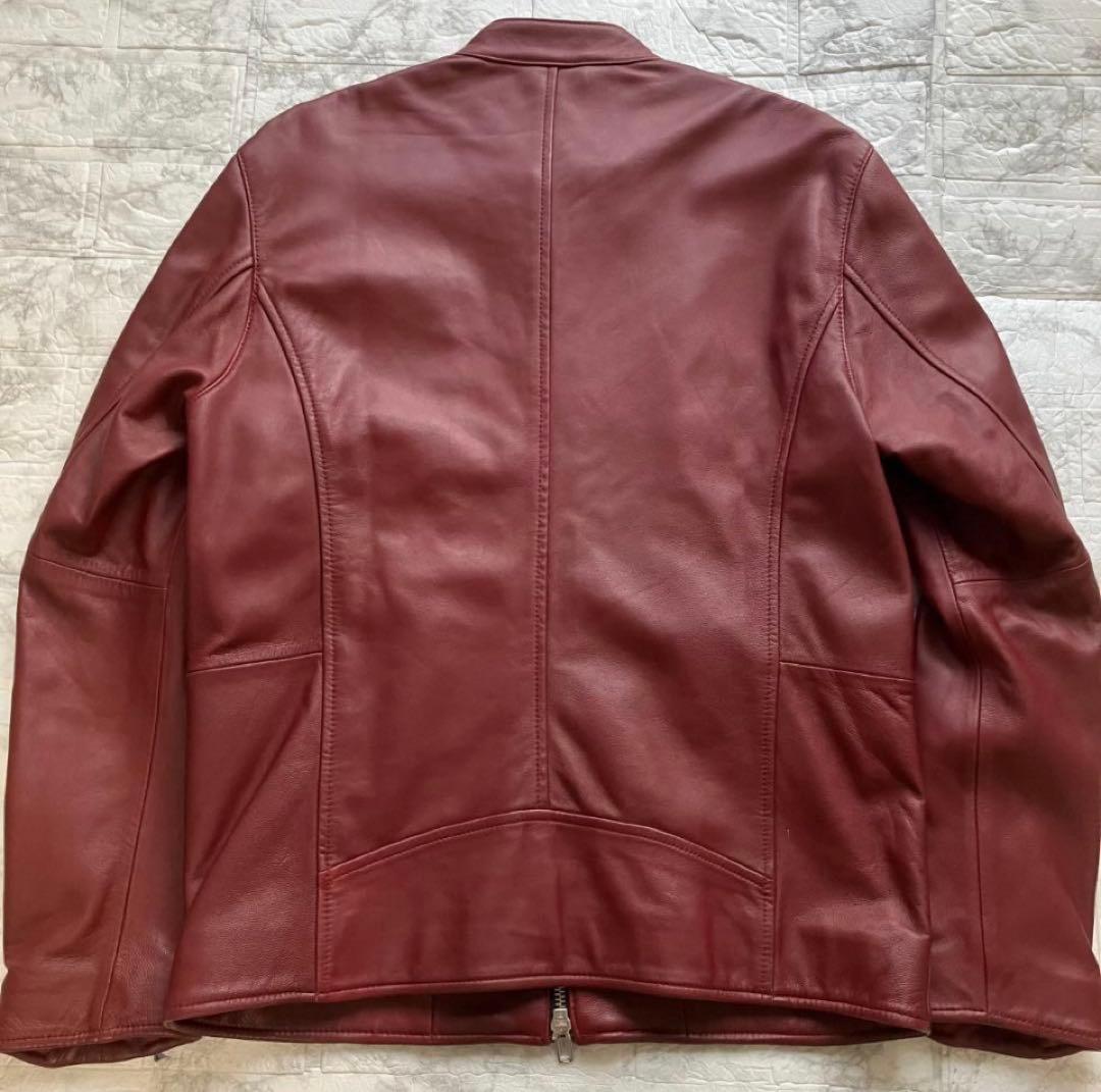 美品◎タケオキクチ 羊革 ラムレザージャケット ライダース ボルドー L