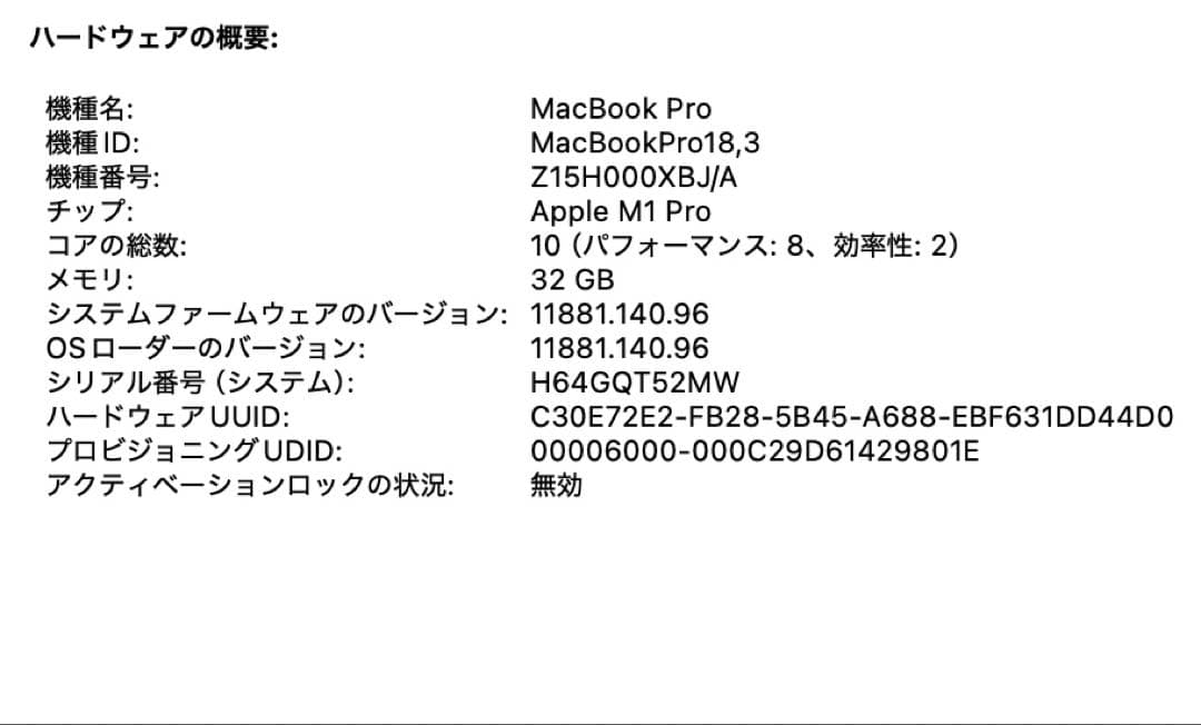 MacBook Pro (M1 Pro 14インチ,2021) 32GB 1TB