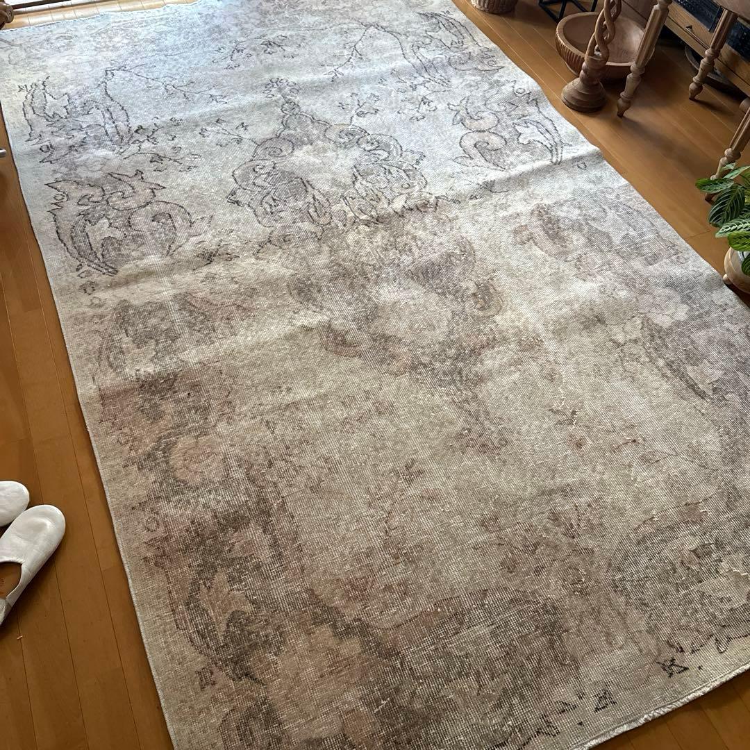 大判160×257 擦れシャビー　色むら　メダリオン　トルコヴィンテージラグ