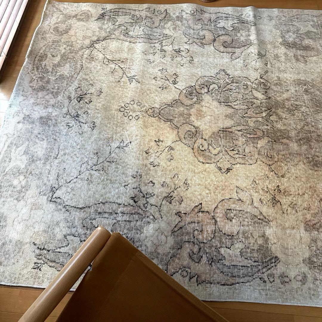 大判160×257 擦れシャビー　色むら　メダリオン　トルコヴィンテージラグ