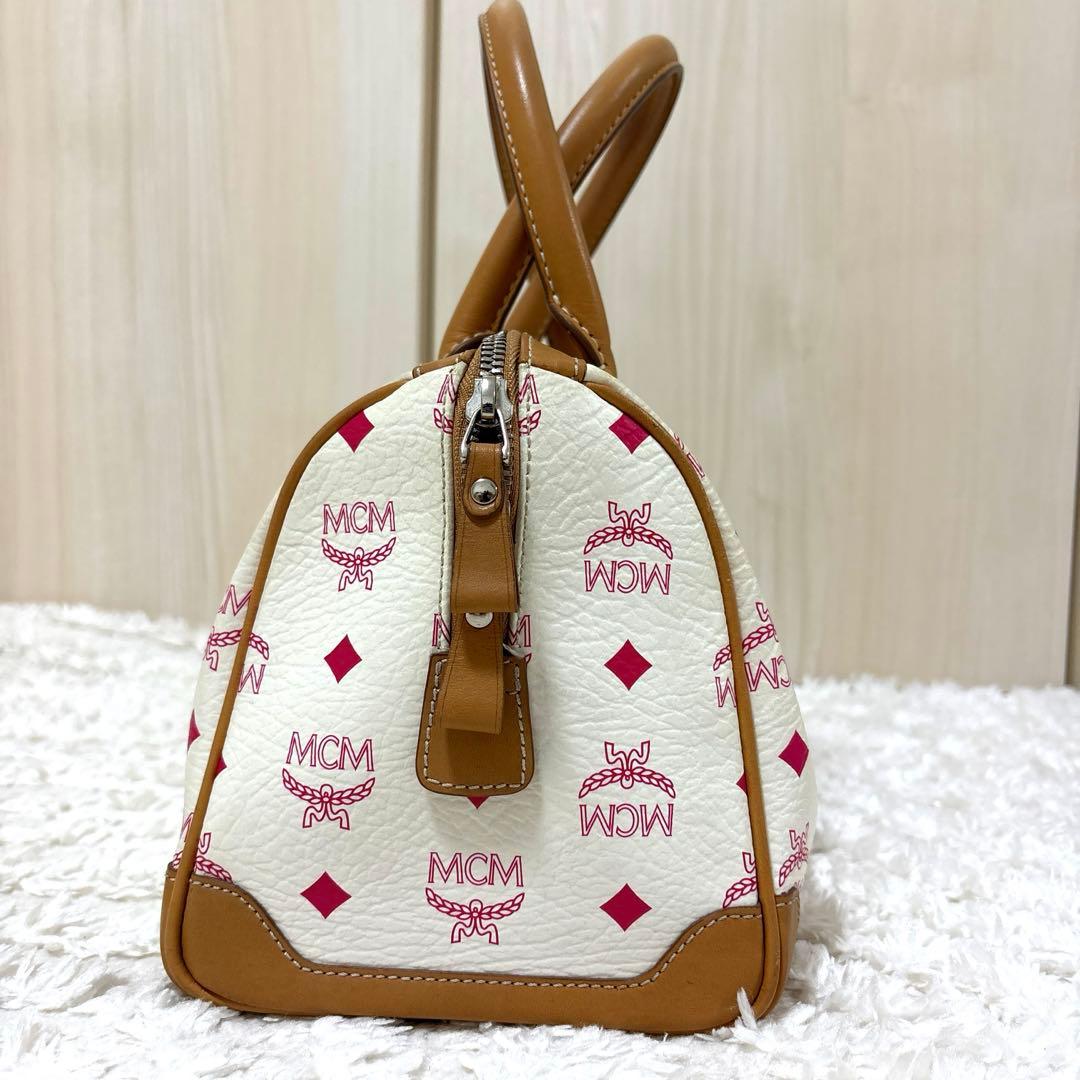 MCM ミニボストンバッグ ホワイト/ベージュ/ ピンク