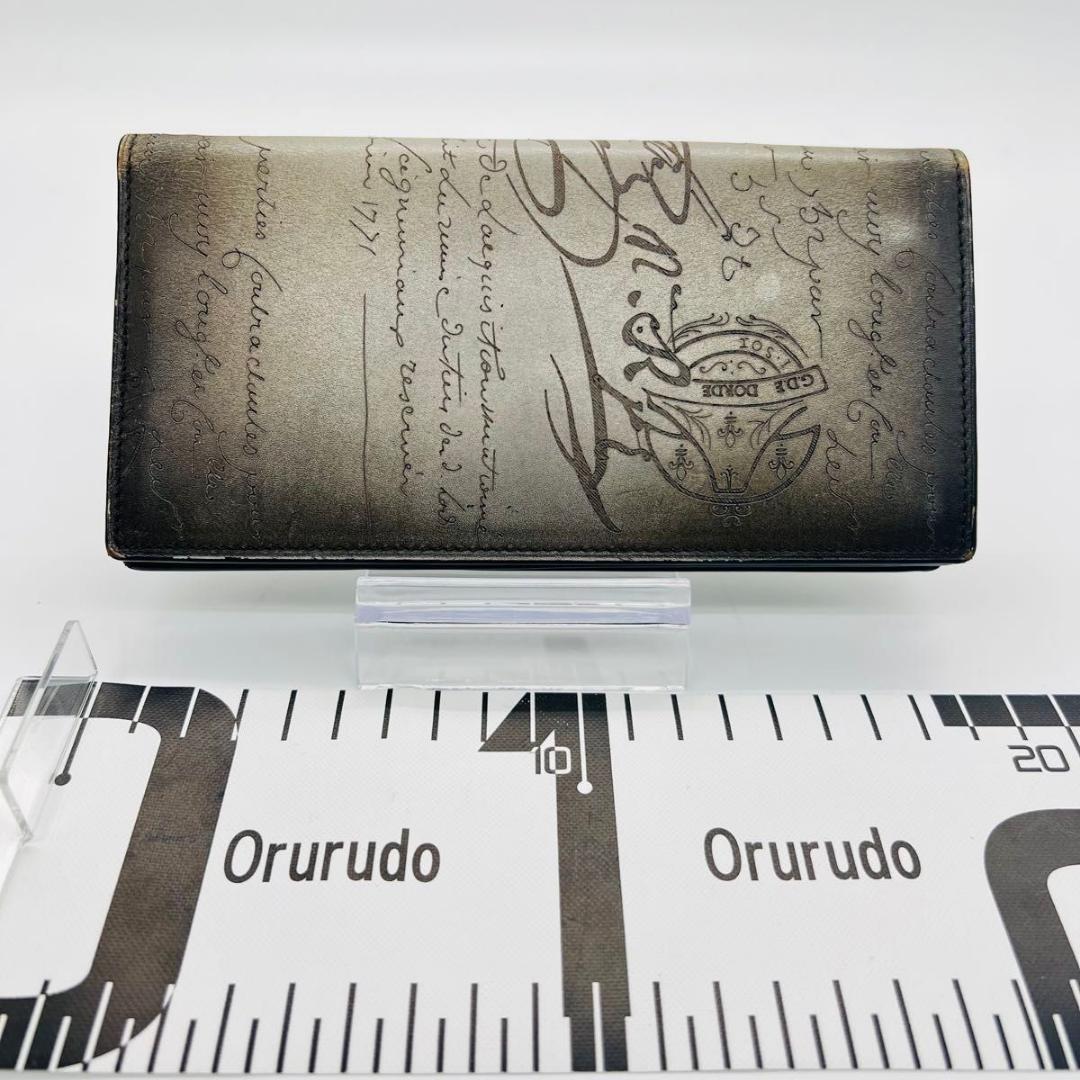 ベルルッティ カリグラフィ　小銭入れあり 長財布 カーキ　ブラック レザー