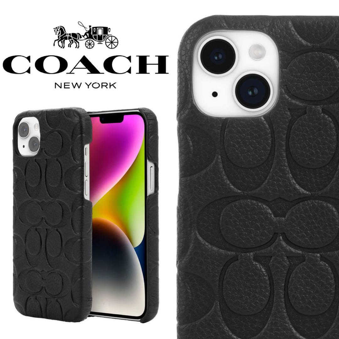 新品 コーチ Coach iPhone14 本革ブラック ケース プレミアム