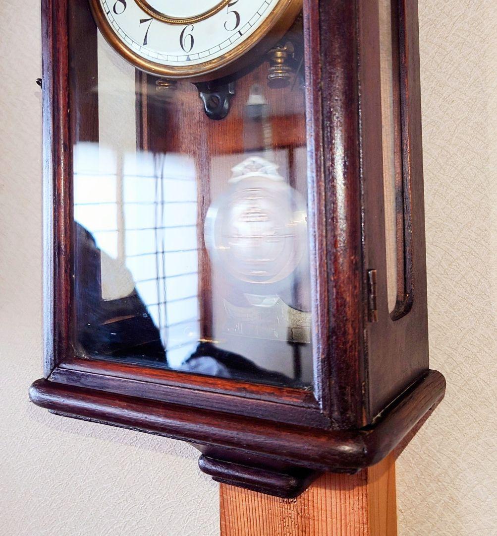 〈完動・美品〉精工舎　琺瑯文字盤スリゲル小角丸座敷ゼンマイ振り子掛け時計