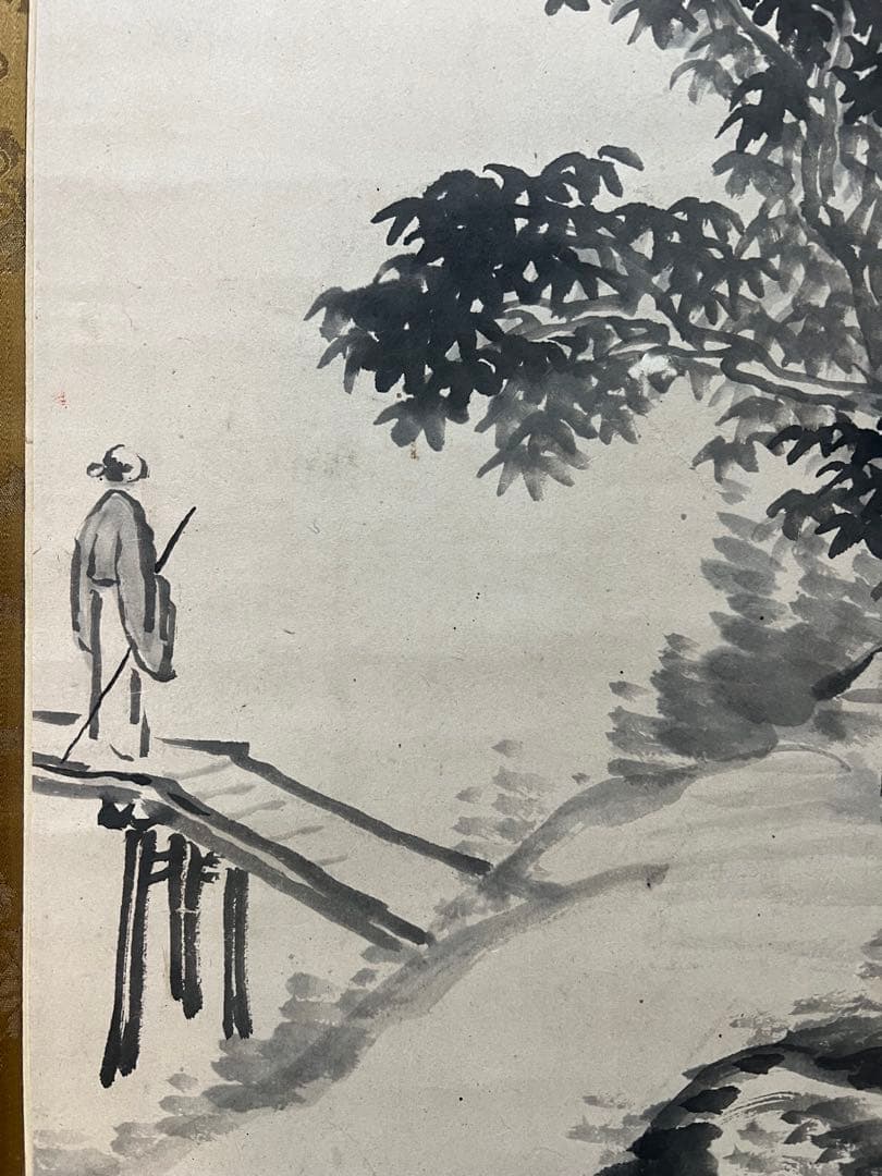 掛け軸　釧路雲泉［觀瀑図］江戸時代の南画家 共箱 紙本 日本画！