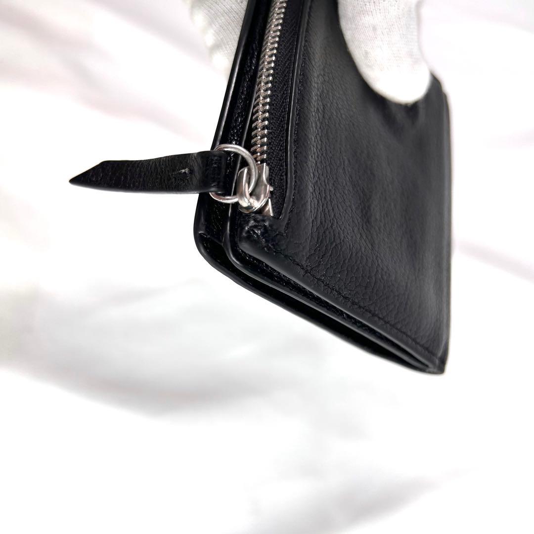 メゾンマルジェラ　二つ折り財布　コンパクトウォレット　シボ革　レザー　黒