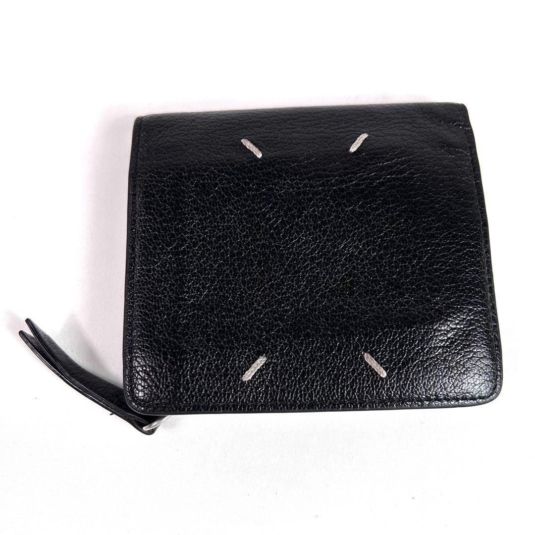 メゾンマルジェラ　二つ折り財布　コンパクトウォレット　シボ革　レザー　黒