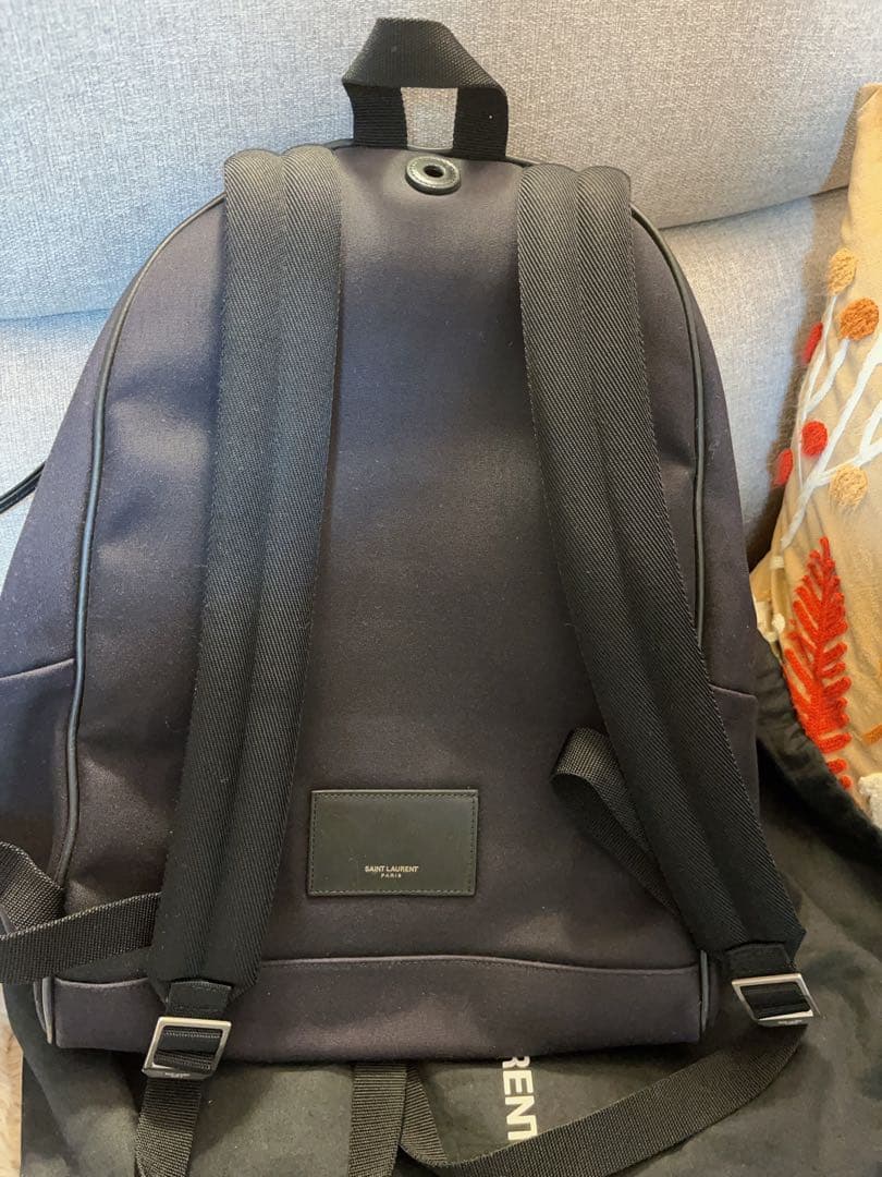 SAINT LAURENT 恐竜プリントリュックレザー キャンバス ブラック