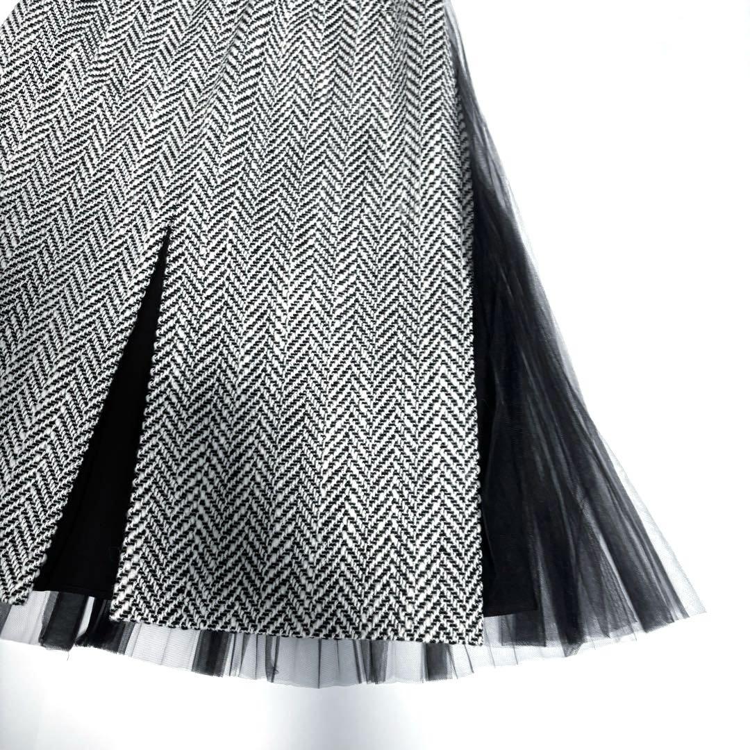 希少 SHE Tokyo ツイード チュール フレア スカート プリーツ 異素材