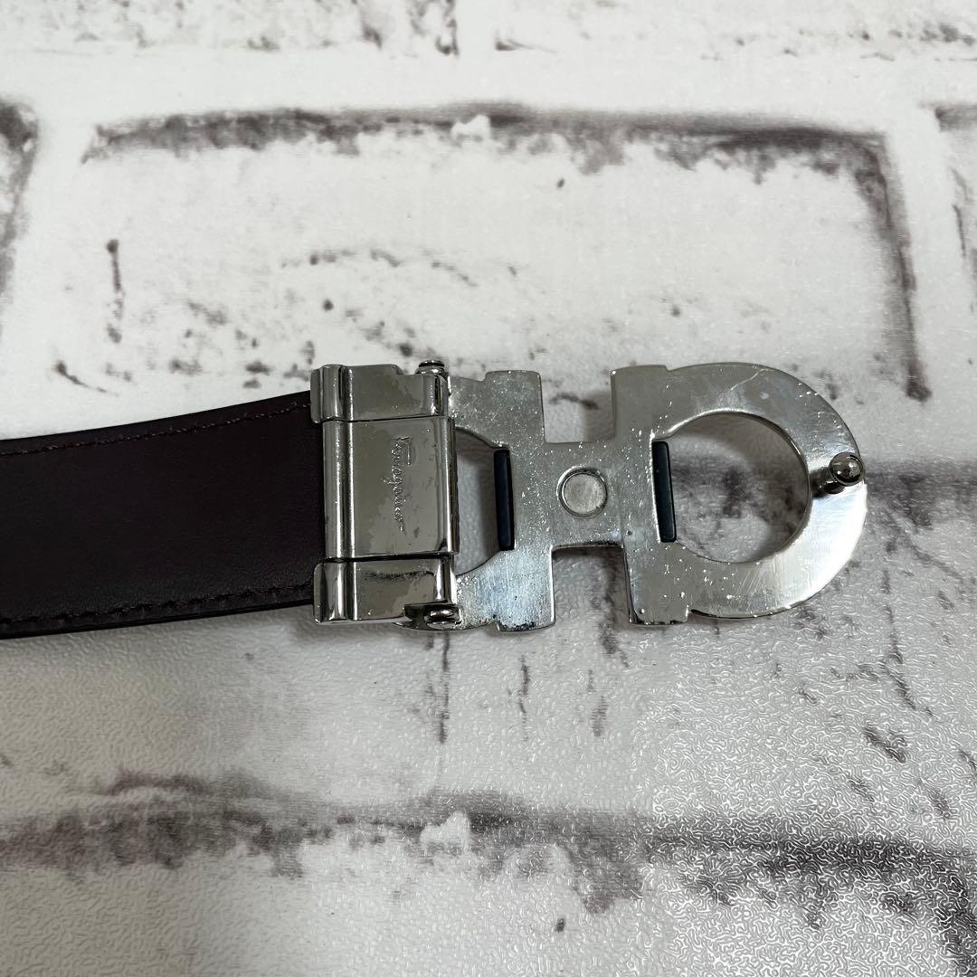 希少デザイン✨フェラガモ　ベルト　ダブルガンチーニ　シルバー金具　ロゴ刻印　黒