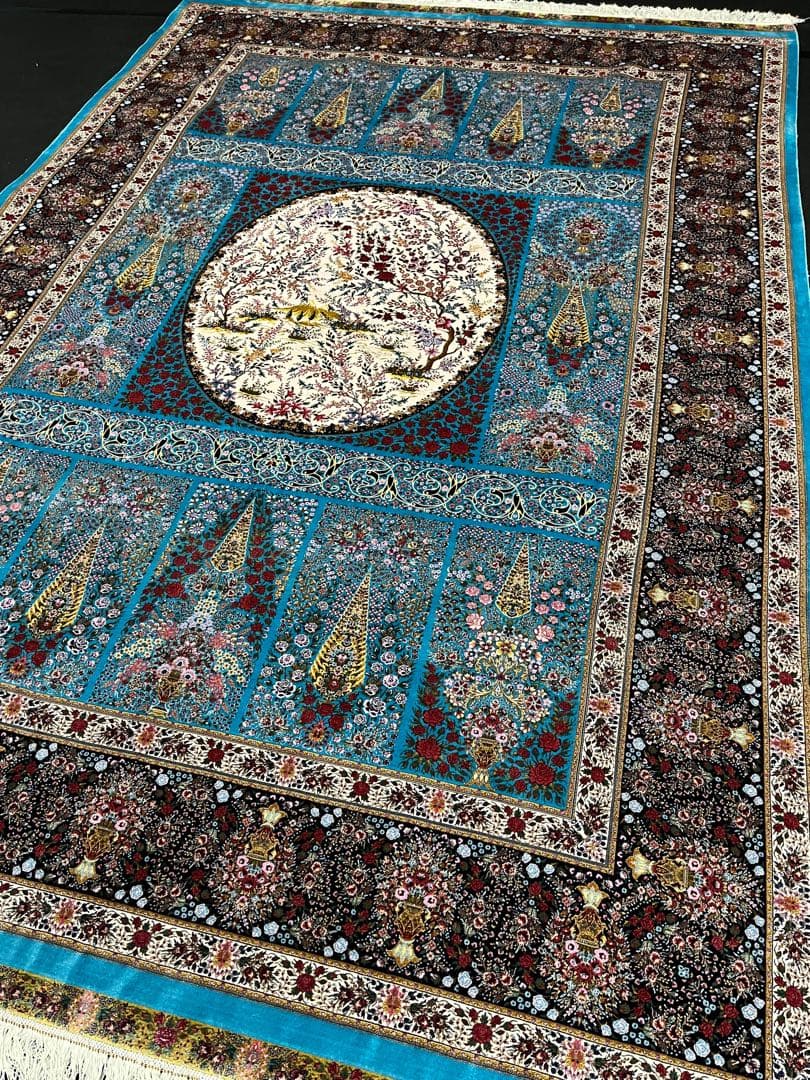 最高級特あ大判ペルシャ絨毯 イラン クム産　シルク100% 手織り289万ノット