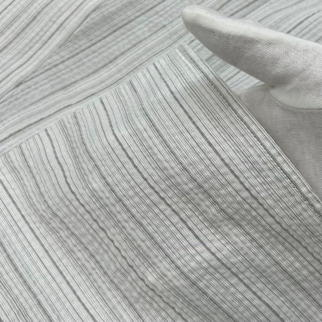 古典しじら織　浴衣　綿　粋な夏着物　縞柄　献上帯 半幅帯白　2点　0715①