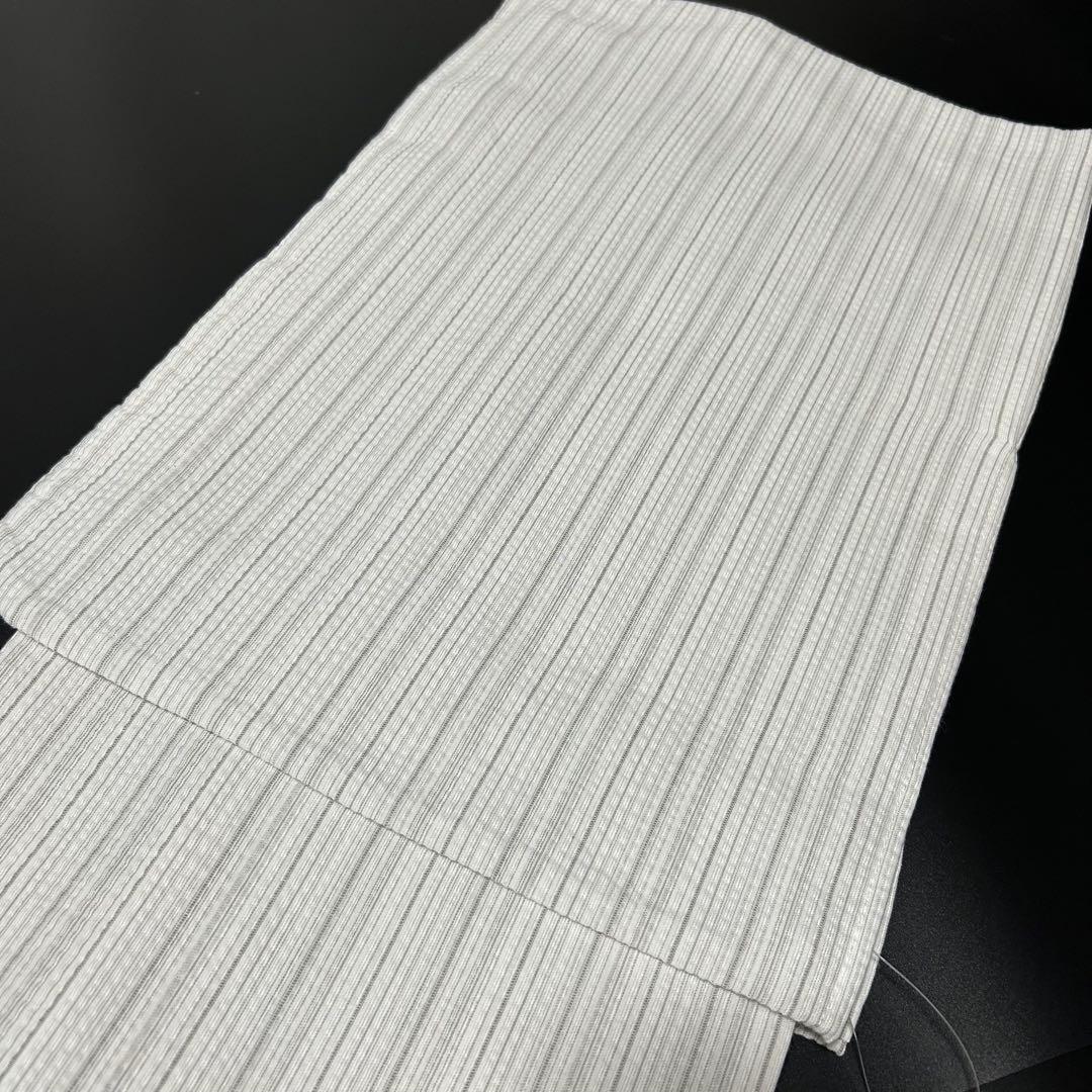 古典しじら織　浴衣　綿　粋な夏着物　縞柄　献上帯 半幅帯白　2点　0715①