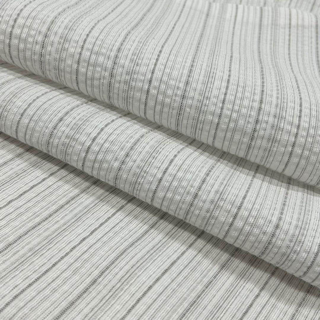 古典しじら織　浴衣　綿　粋な夏着物　縞柄　献上帯 半幅帯白　2点　0715①