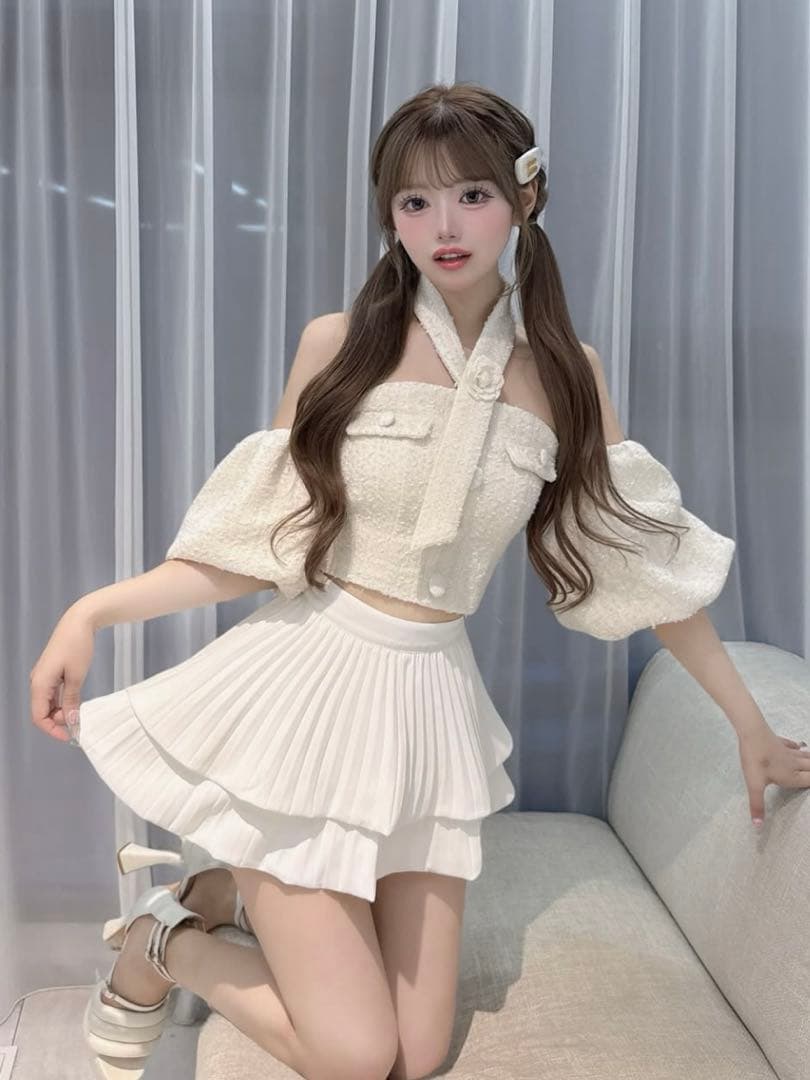 Darich♡ホルターネックオフショルツイードトップス　　WHT