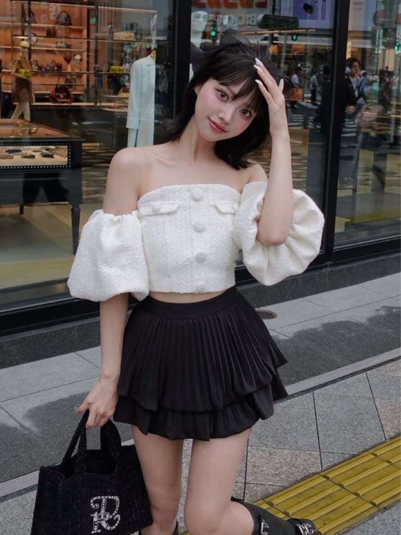 Darich♡ホルターネックオフショルツイードトップス　　WHT